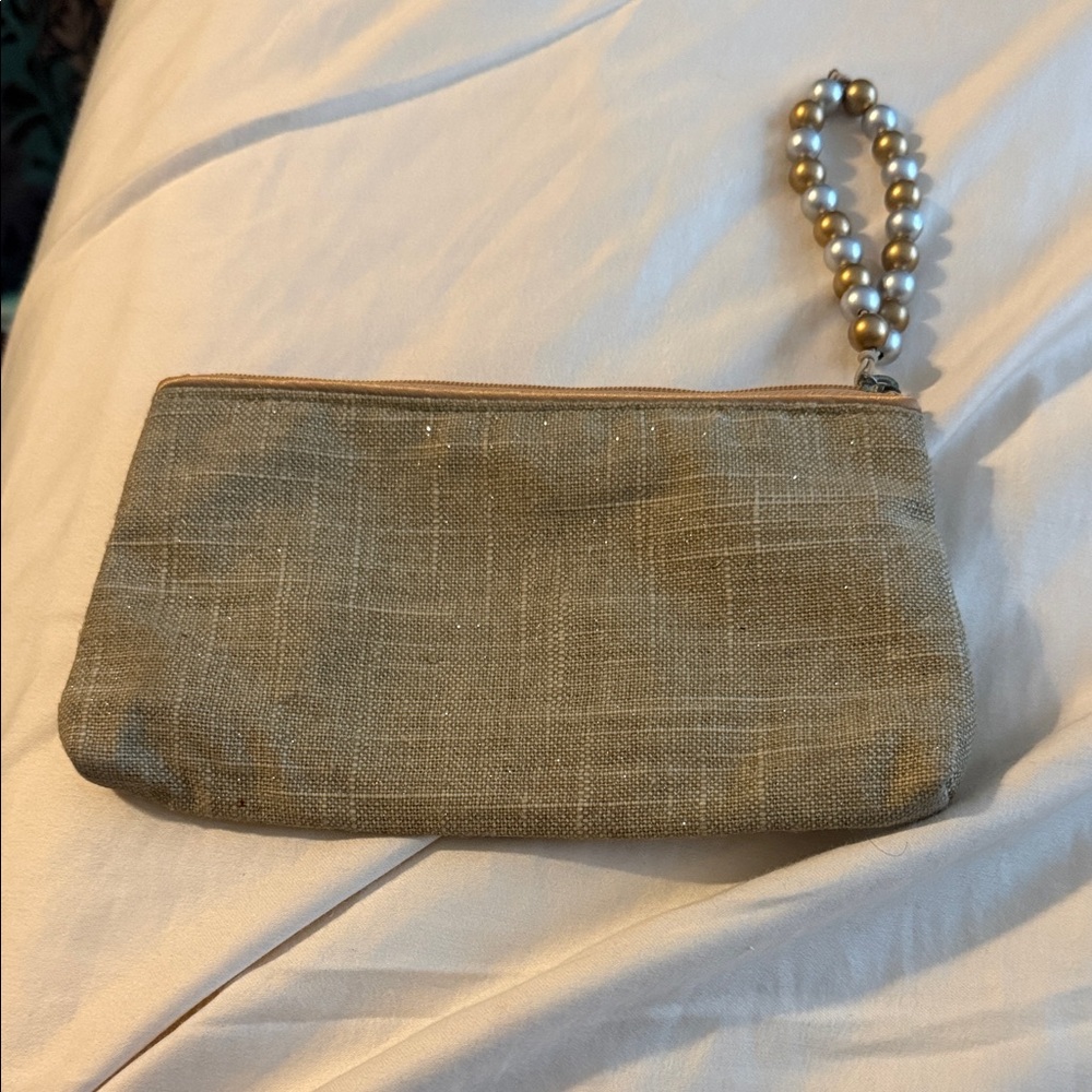 Avon Beige Clutch with Pearl Wristlet